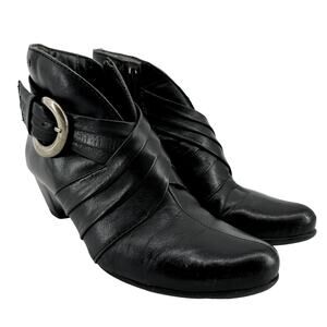 Pikolinos Ankle Bootie Pleated Buckle Almond Toe Heeled Leather EU 35 US 5